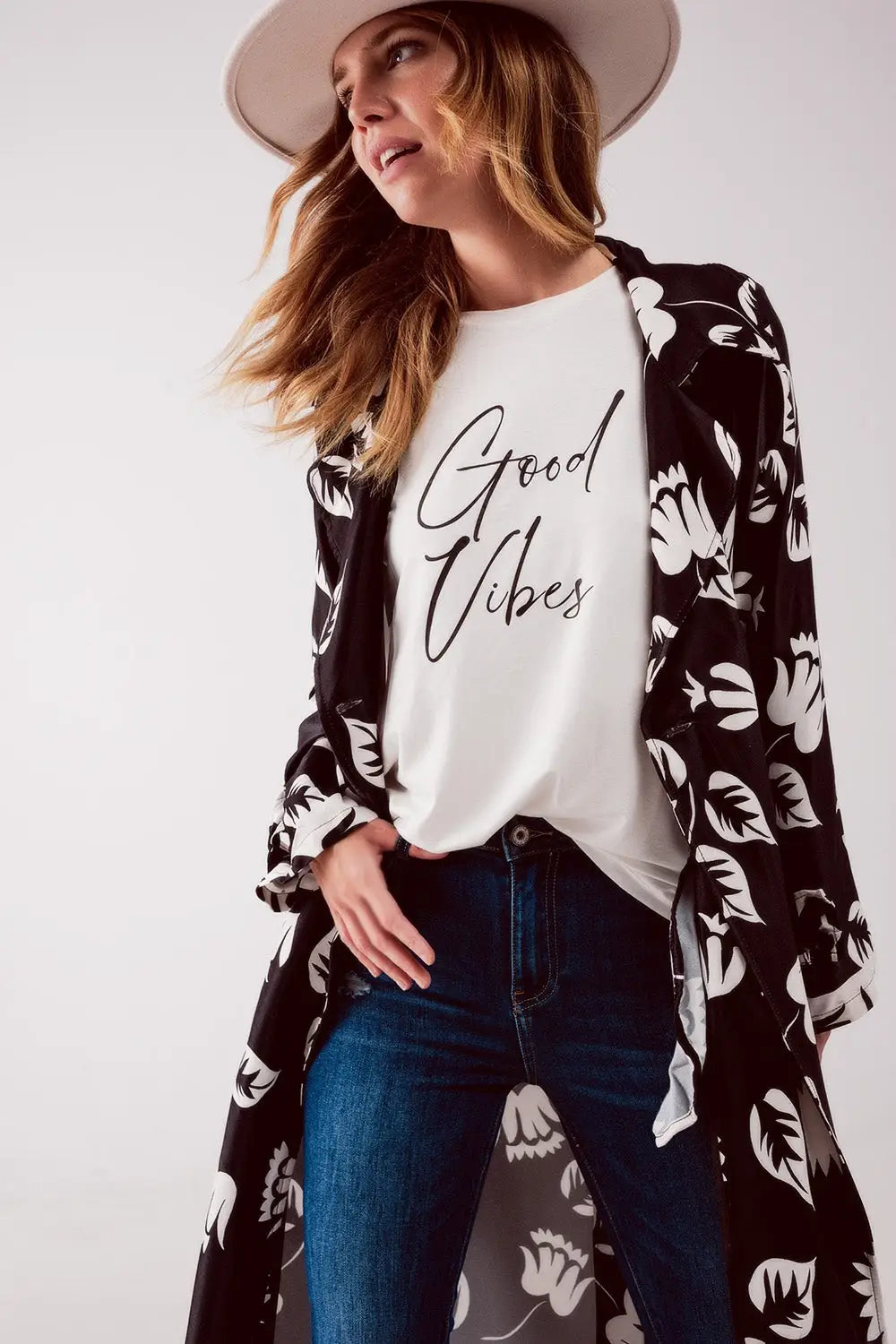 Longline printed blazer in black - Coats and Jackets