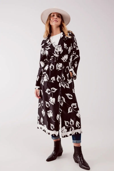 Longline printed blazer in black - Coats and Jackets