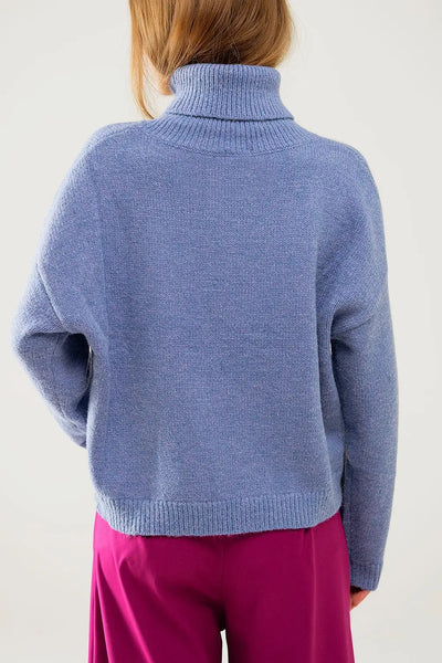 Loose blue sweater with dropped sleeves - Sweaters