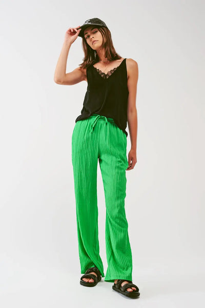 Loose Fit Striped Pants in Green - Pants
