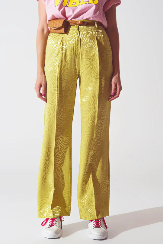 Loose Fit Zebra Print Pants in Green - Pants