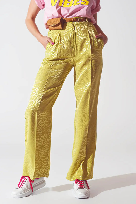 Loose Fit Zebra Print Pants in Green - Pants