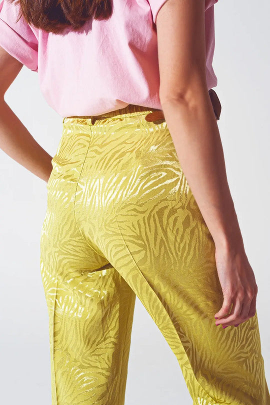 Loose Fit Zebra Print Pants in Green - Pants