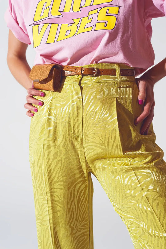 Loose Fit Zebra Print Pants in Green - Pants