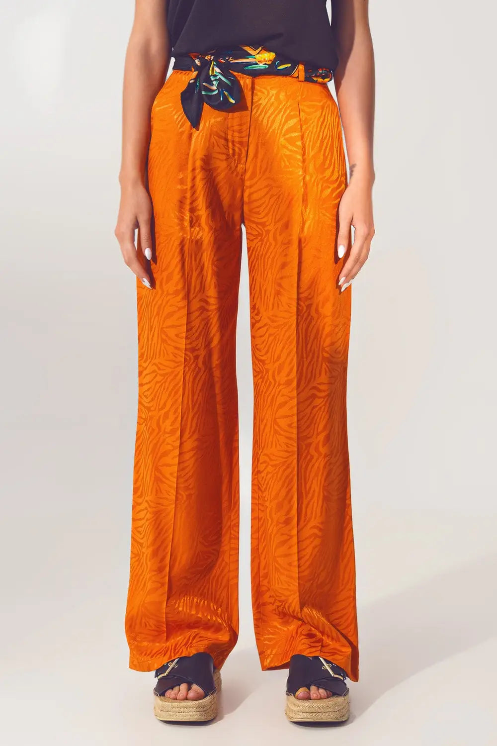 Loose Fit Zebra Print Pants in Orange - Pants