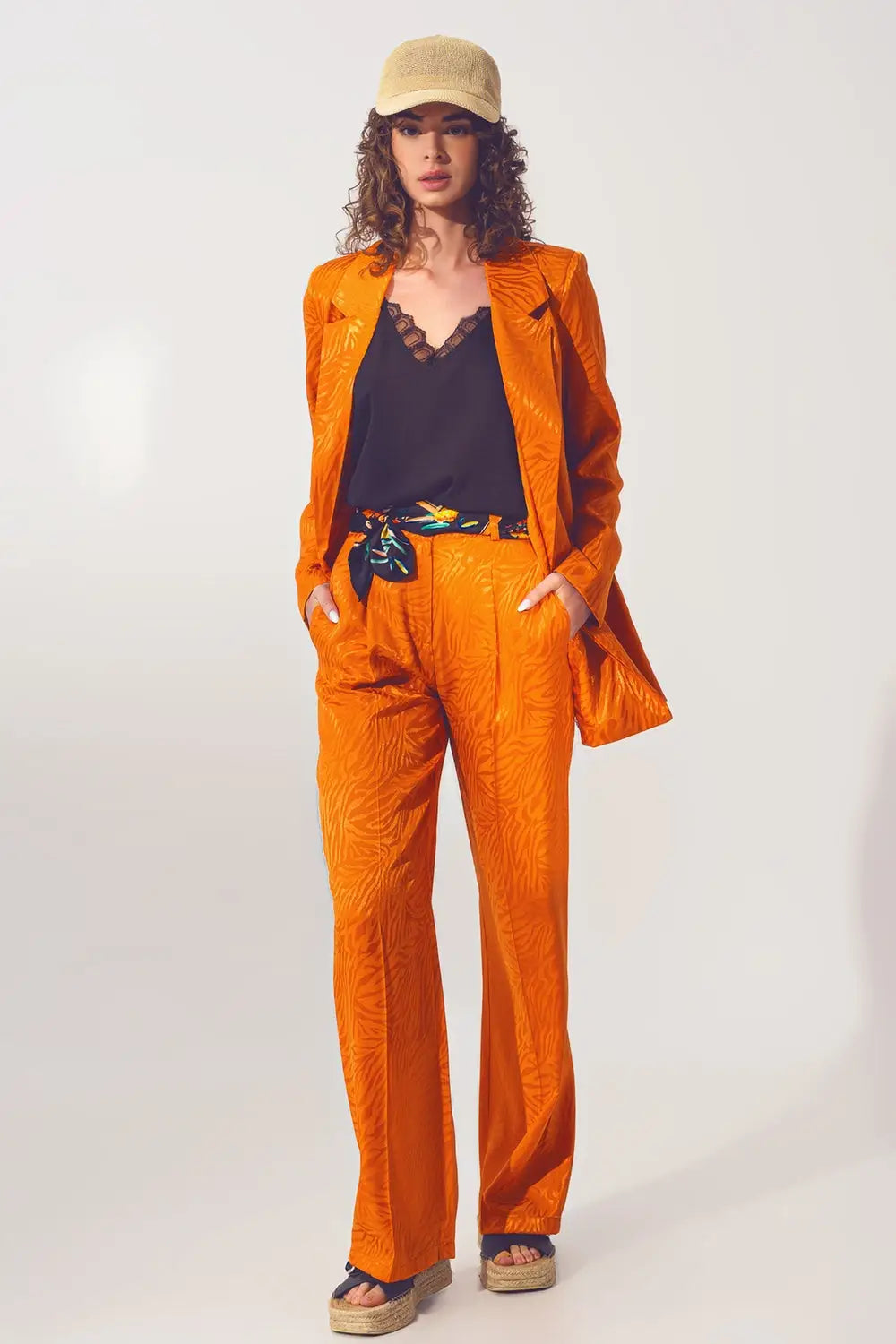 Loose Fit Zebra Print Pants in Orange - Pants