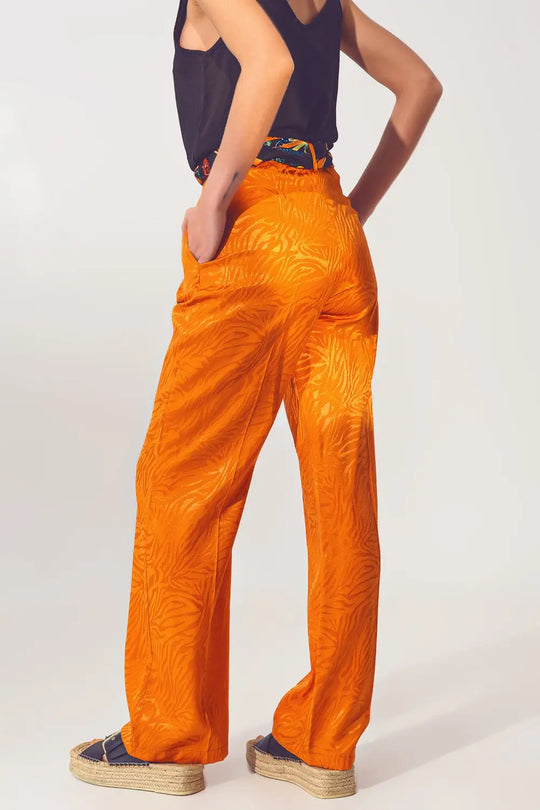 Loose Fit Zebra Print Pants in Orange - Pants