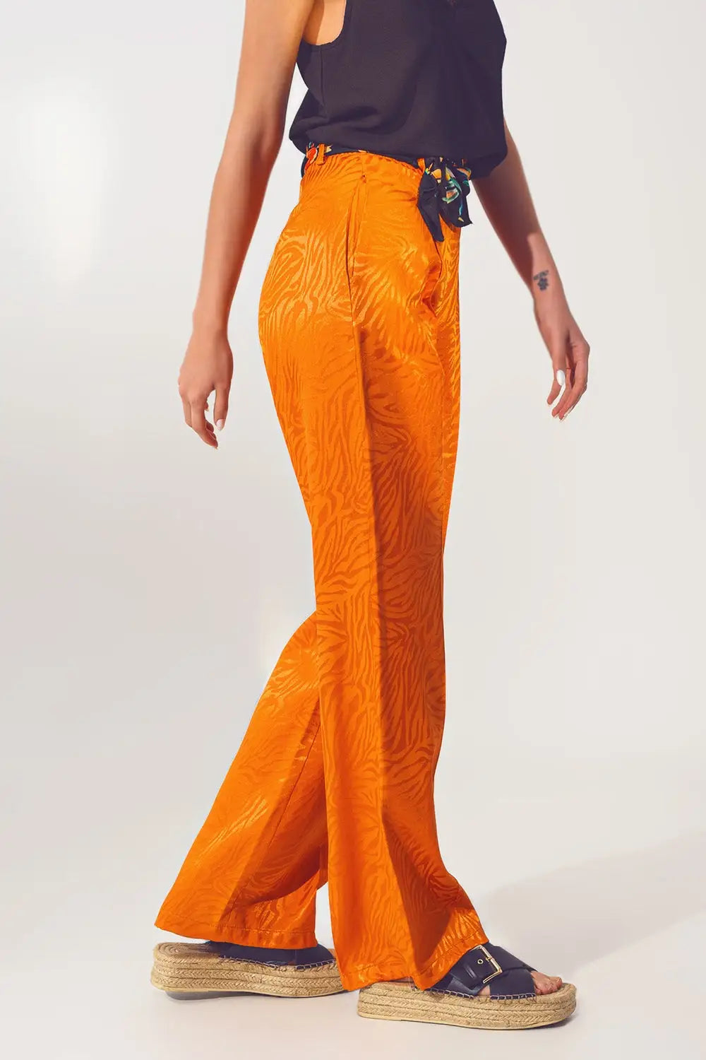 Loose Fit Zebra Print Pants in Orange - Pants