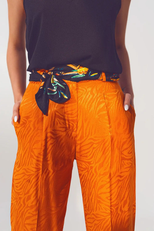 Loose Fit Zebra Print Pants in Orange - Pants
