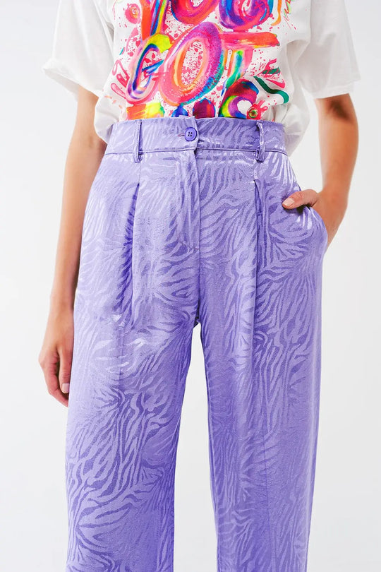 Loose Fit Zebra Print Pants in purple - Pants