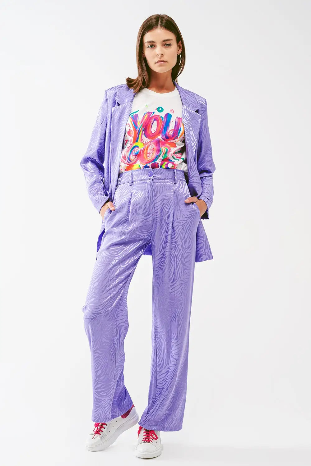Loose Fit Zebra Print Pants in purple - Pants