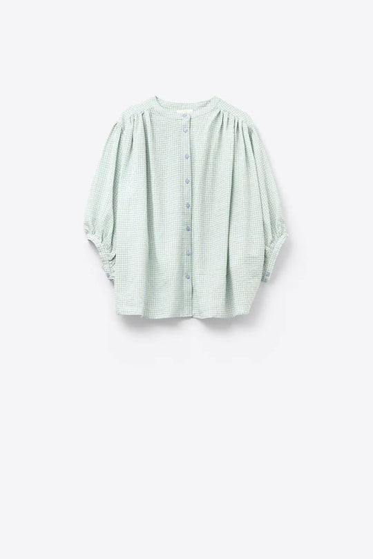 loose light blue gingham blouse - Shirts
