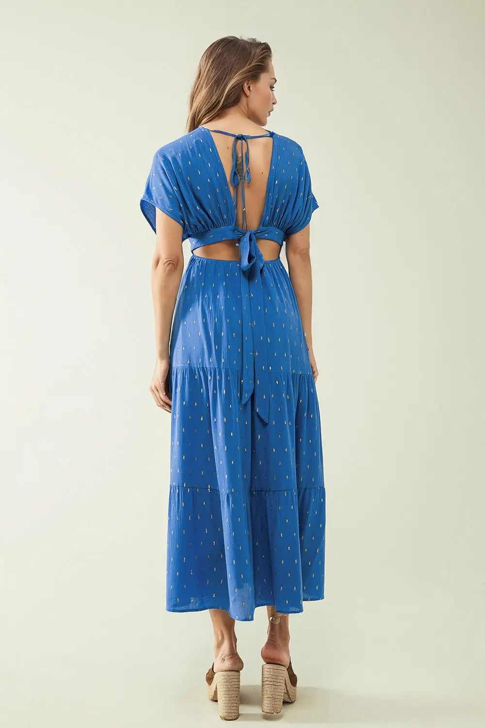 loose maxi blue dress sith golden details - Dresses