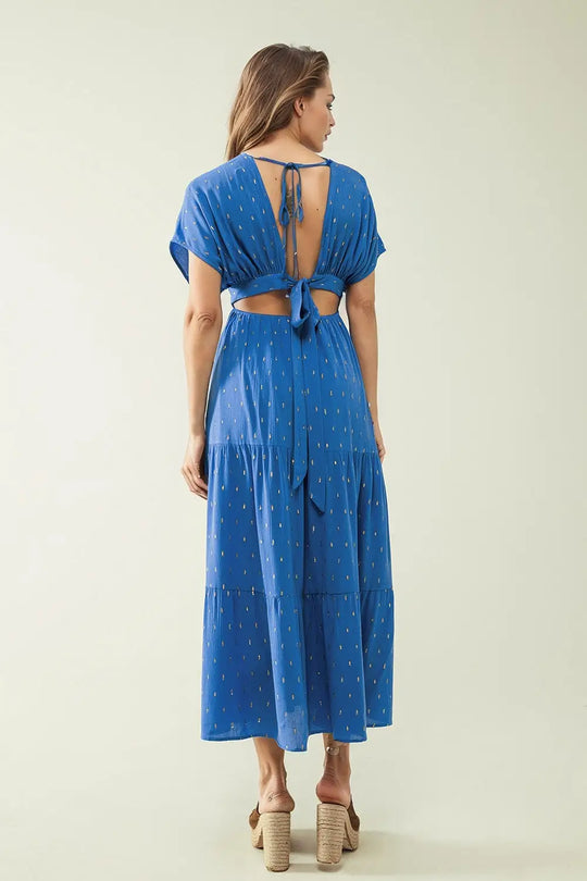 loose maxi blue dress sith golden details - Dresses