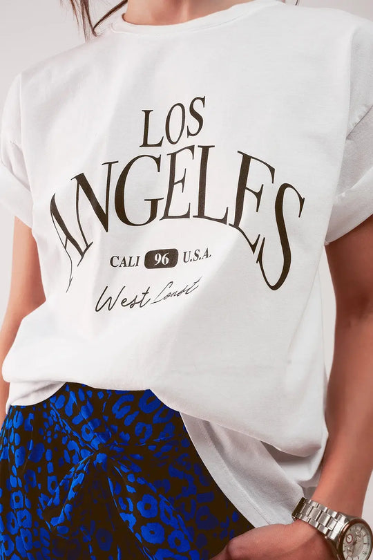 Los Angeles slogan t shirt in white - One Size / White - Tops