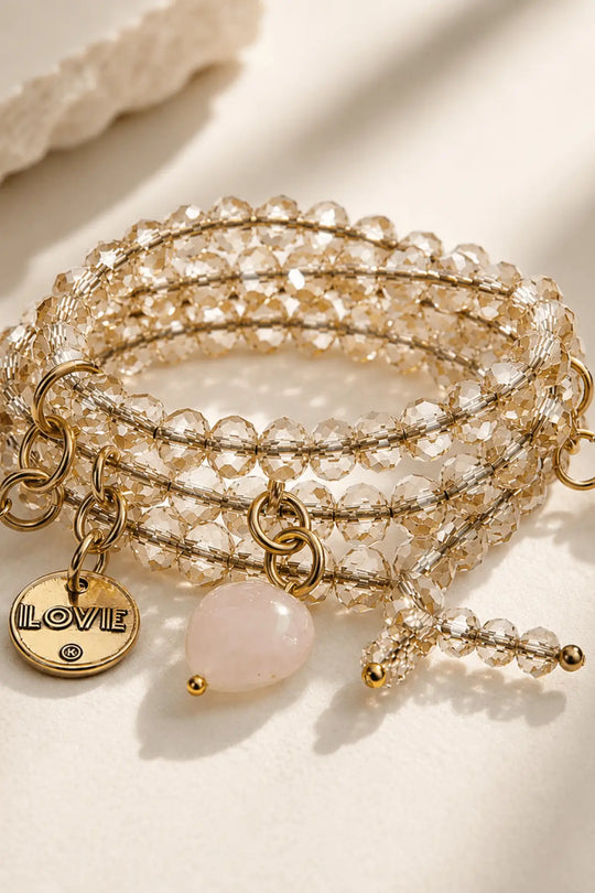 Love Heart Crystal Boho Wrap Bracelet/Necklace