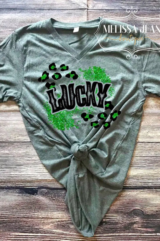 Feeling Lucky V-Neck Tee - Melissa Jean Boutique