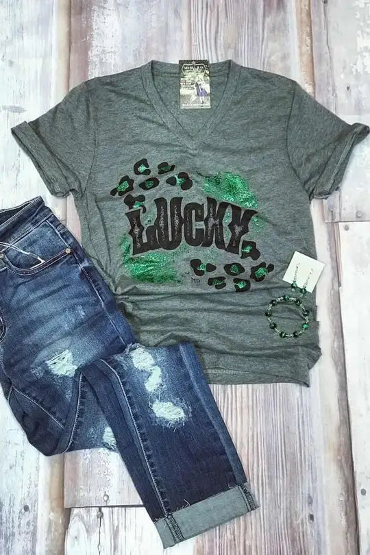 Feeling Lucky V-Neck Tee - Melissa Jean Boutique