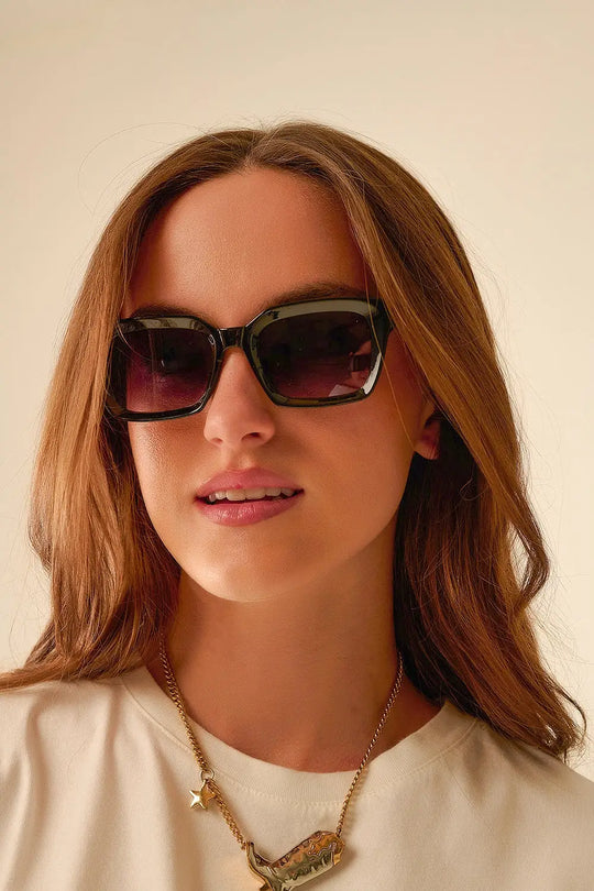 Lunettes de soleil à monture carrée épaisse Chunky Retro en vert - One Size / vert