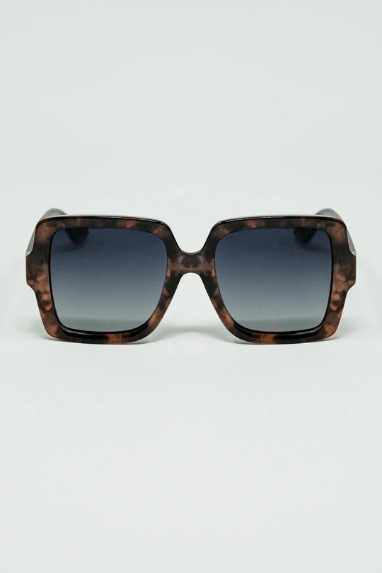 Q2 Lunettes de soleil avec monture imprimée marron et branches noires