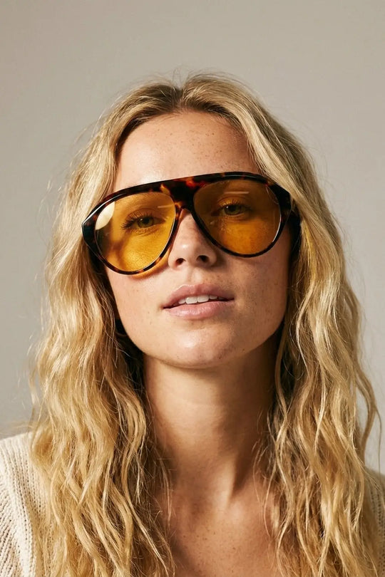 Lunettes de soleil aviateur marron écaille avec verres ambrés - One Size / orange