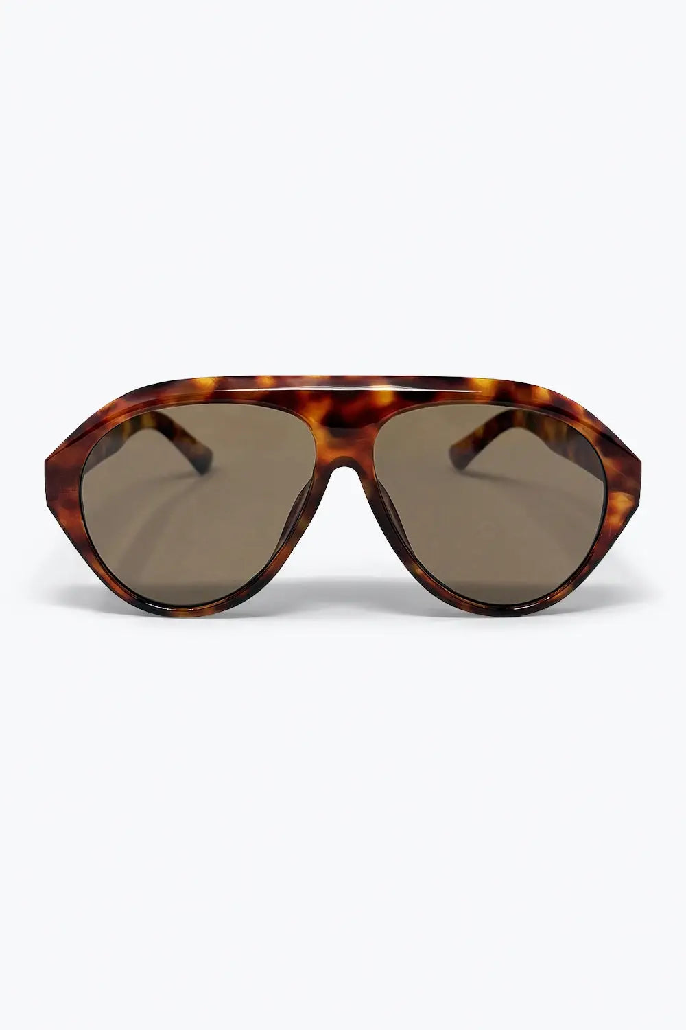 Q2 Lunettes de soleil aviateur rétro écaille de tortue avec verres marron