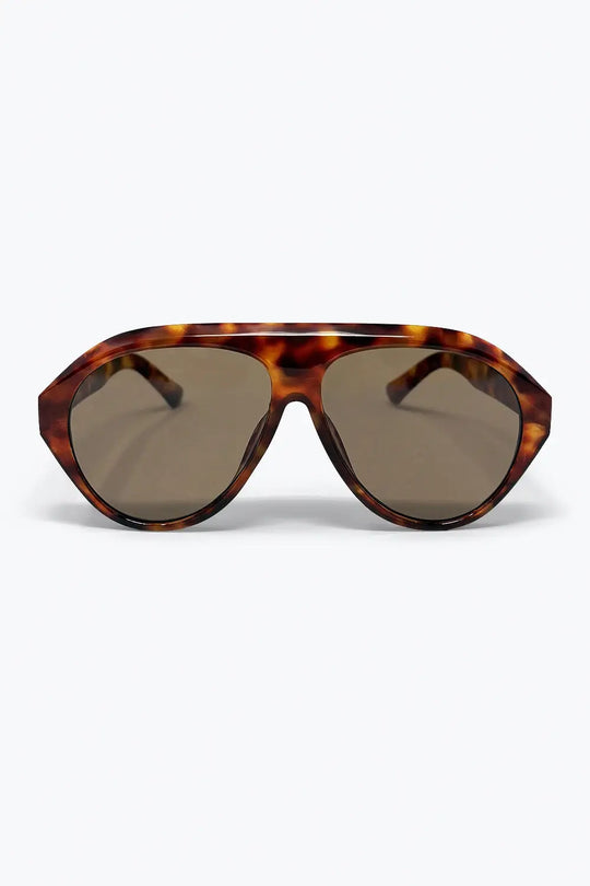 Q2 Lunettes de soleil aviateur rétro écaille de tortue avec verres marron