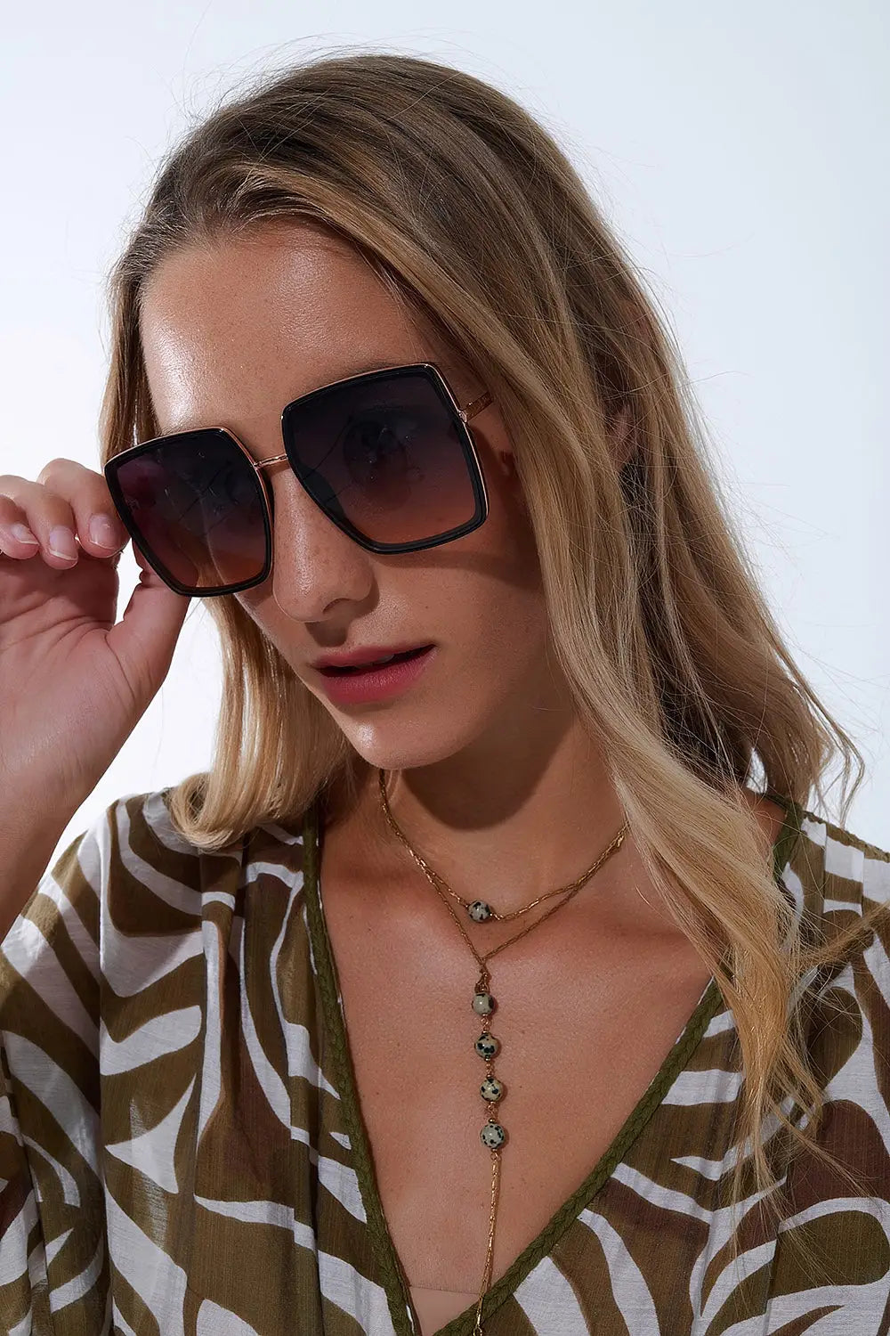 Lunettes de soleil carrées extra-larges en brun chocolat - One Size / bleu