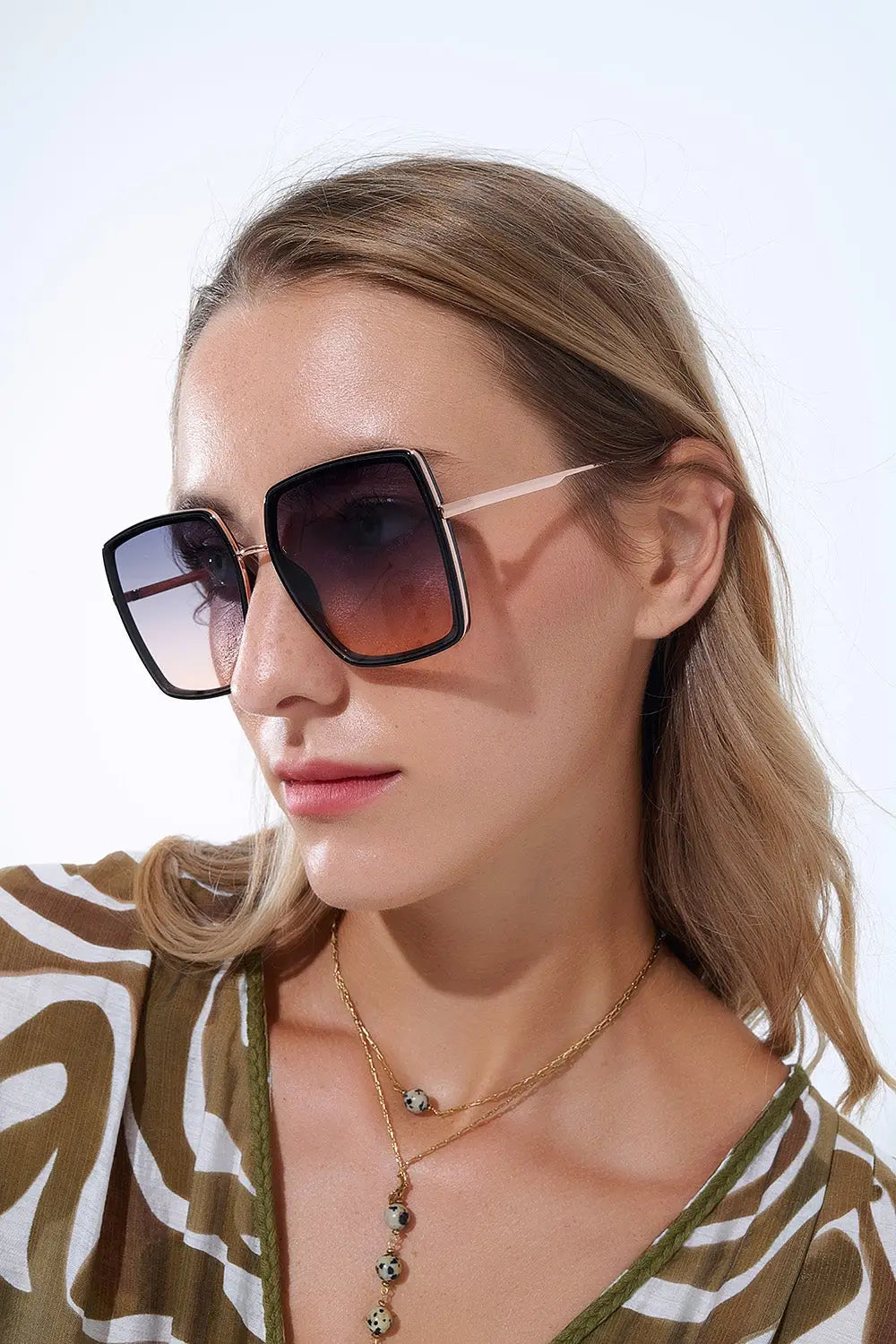 Lunettes de soleil carrées extra-larges en brun chocolat - One Size / bleu