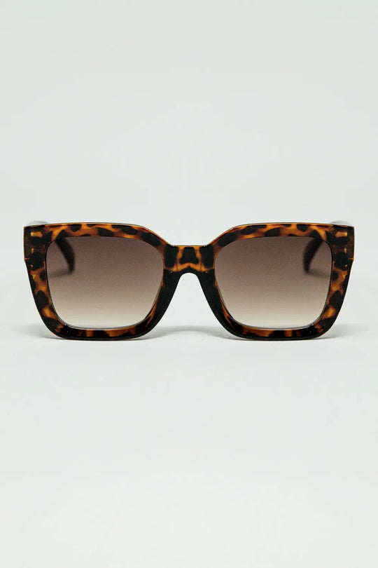 Q2 Lunettes de soleil carrées marron à imprimé animalier