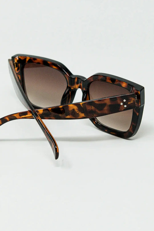 Lunettes de soleil carrées marron à imprimé animalier - One Size / bleu