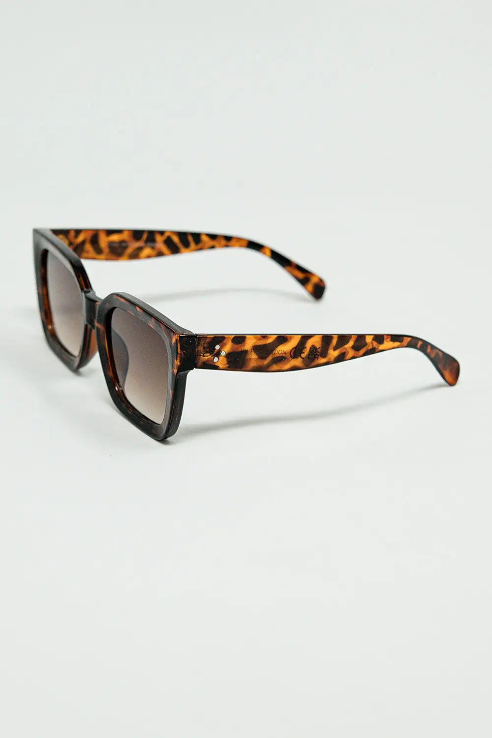 Lunettes de soleil carrées marron à imprimé animalier - One Size / bleu