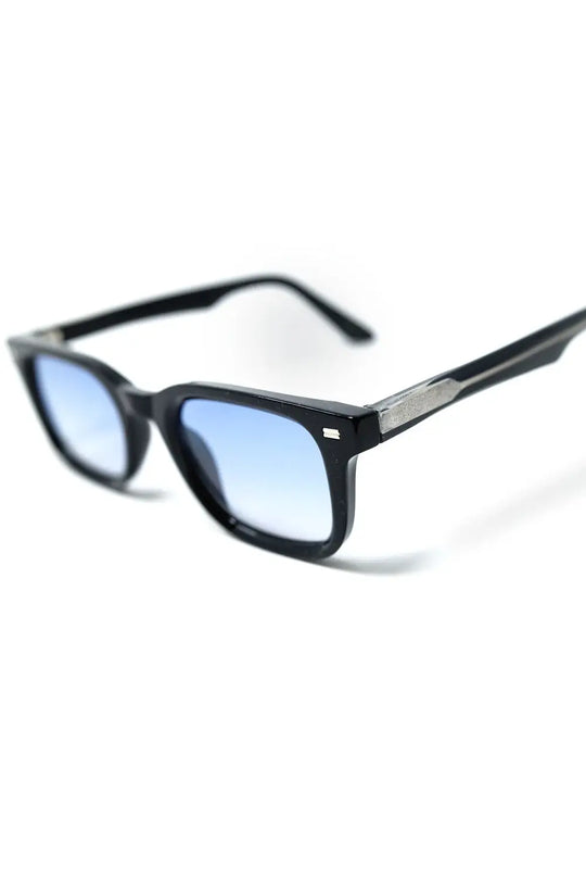 Lunettes de soleil carrées noires avec verres bleus dégradés et détails latéraux en métal - One Size / Negro