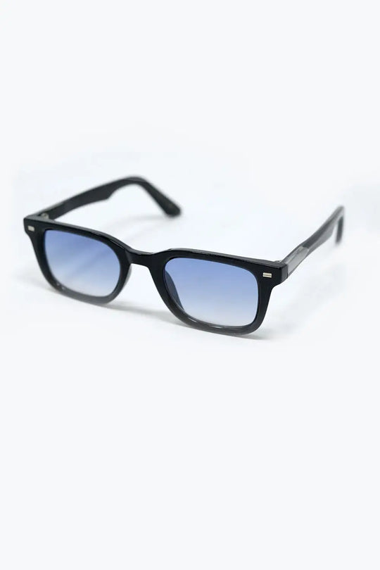 Lunettes de soleil carrées noires avec verres bleus dégradés et détails latéraux en métal - One Size / Negro