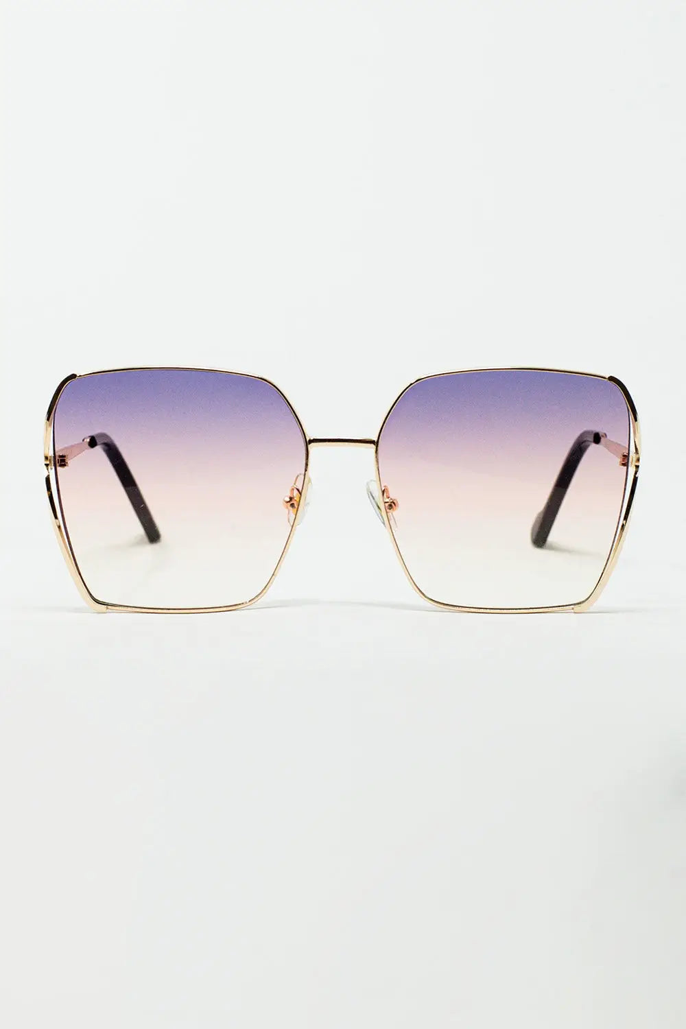 Q2 Lunettes de soleil carrées surdimensionnées en métal avec verre dégradé violet