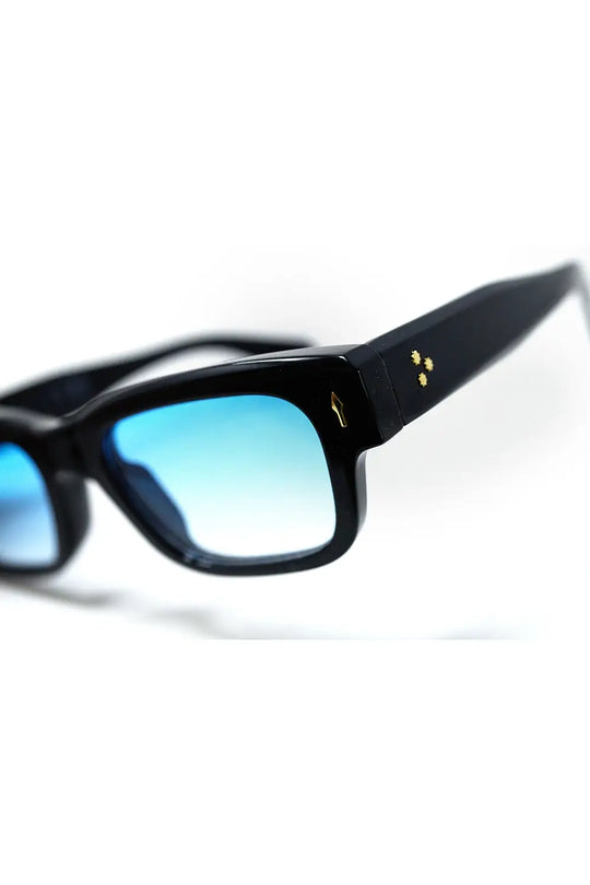 Lunettes de soleil noires à monture ovale avec détails dorés et verre bleu - One Size / bleu
