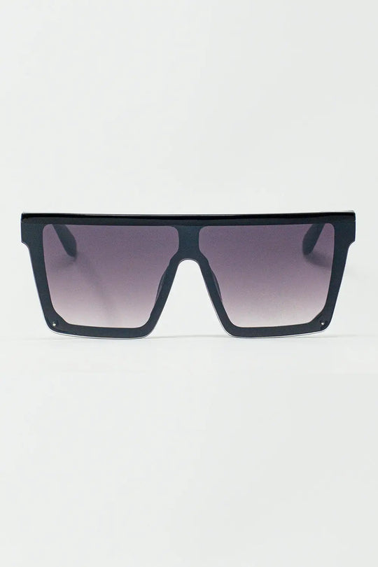 Q2 Lunettes de soleil oversize carrées des années 70 en noir