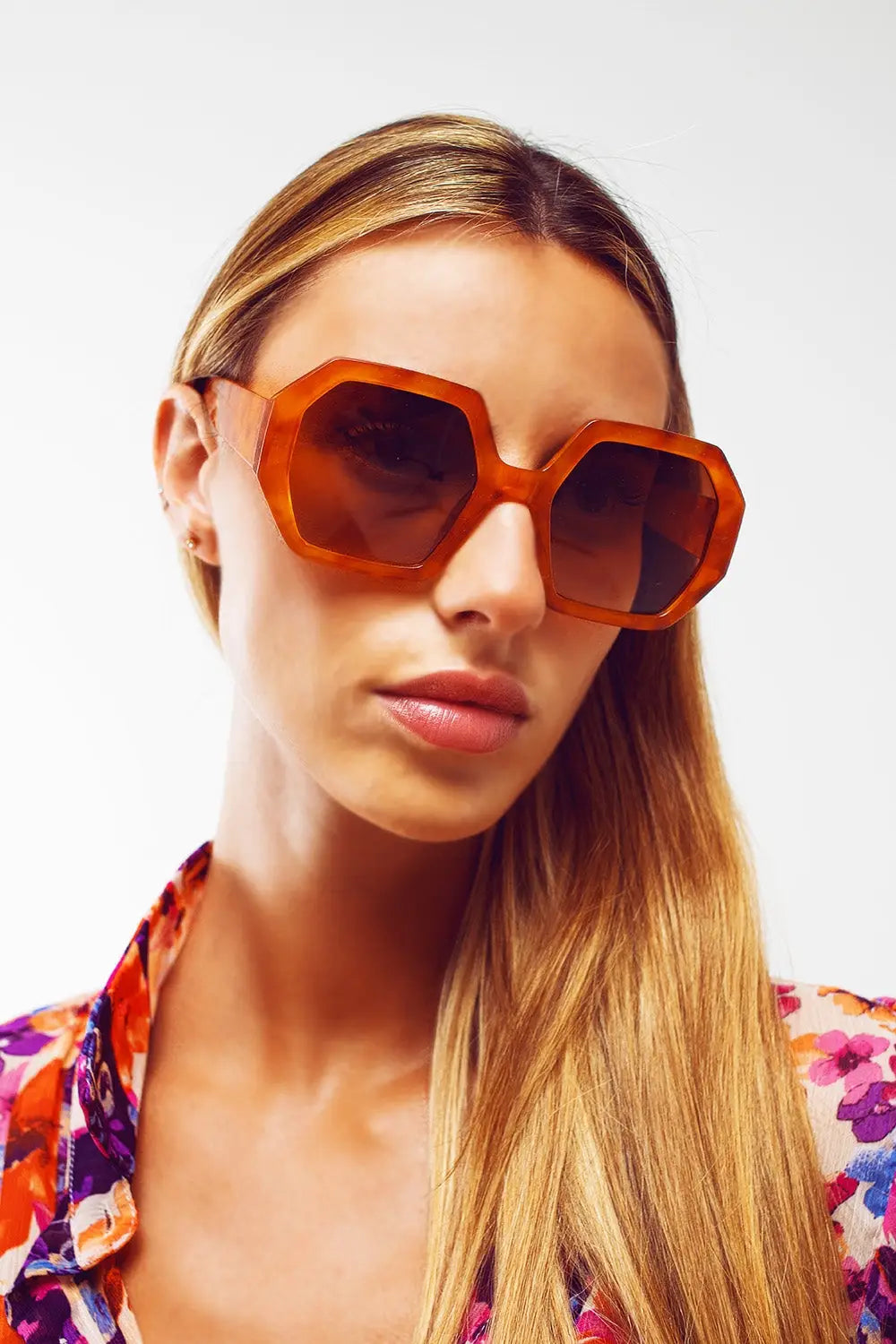 Lunettes de soleil oversize hexagonales en écaille de tortue vintage - One Size / marron