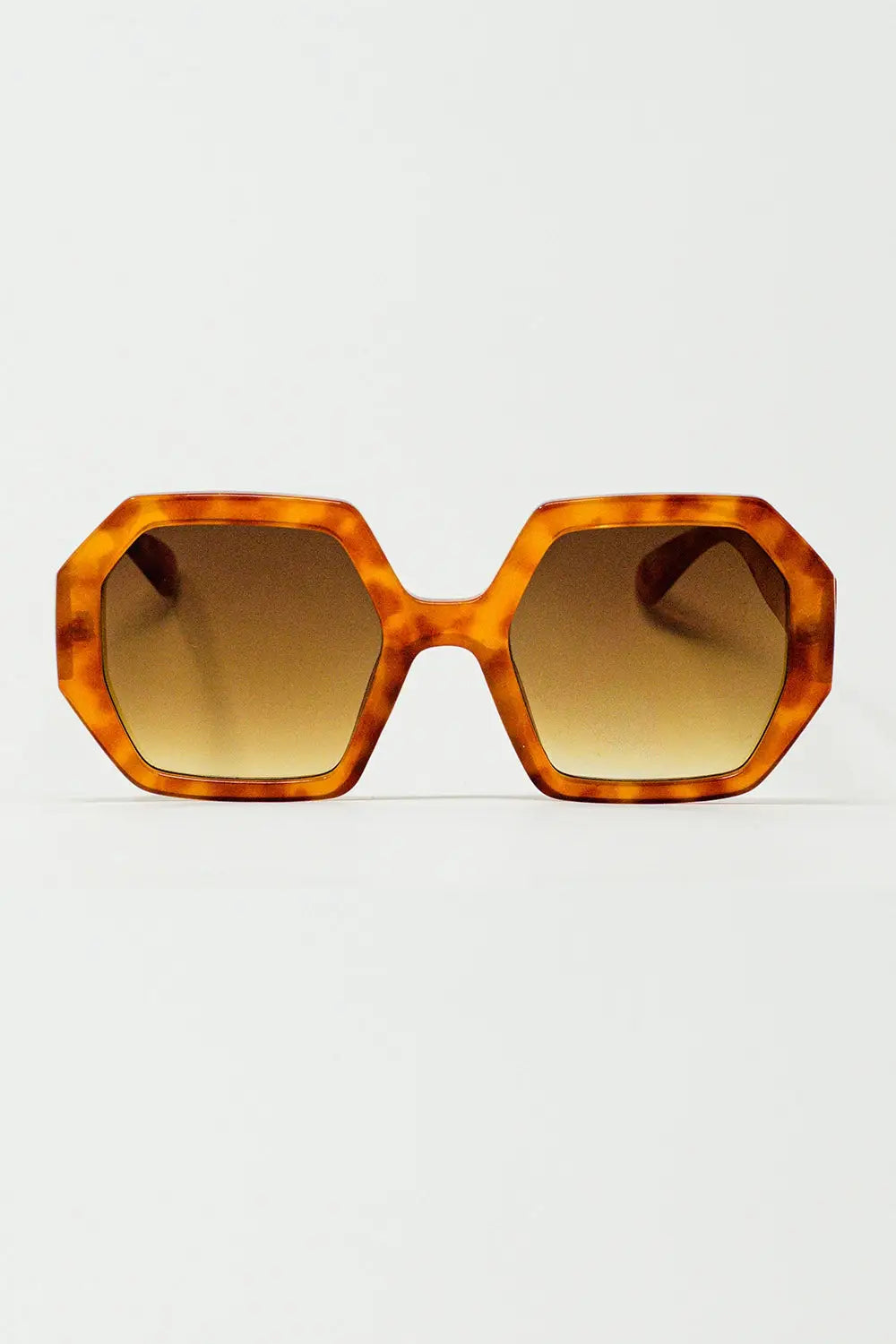 Q2 Lunettes de soleil oversize hexagonales en écaille de tortue vintage
