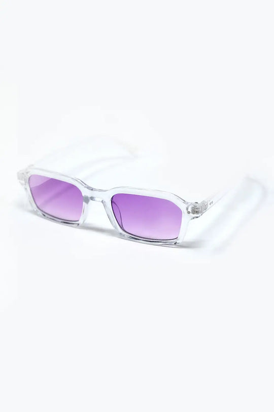 Lunettes de soleil rectangulaires à monture transparente en acétate épais avec verre fumé violet - One Size / pourpre