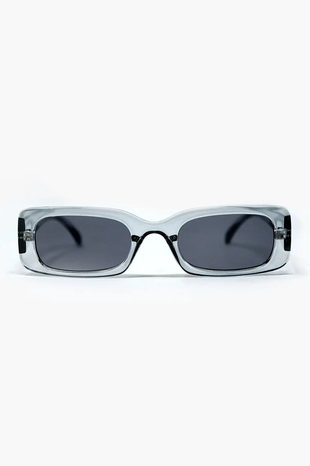 Q2 Lunettes de soleil rectangulaires grises transparentes avec verres fumés foncés