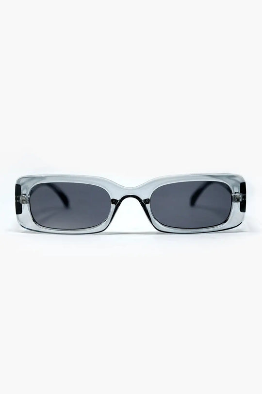 Q2 Lunettes de soleil rectangulaires grises transparentes avec verres fumés foncés