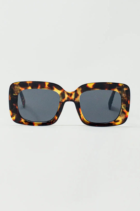 Q2 Lunettes de soleil rectangulaires surdimensionnées en écaille de tortue vintage