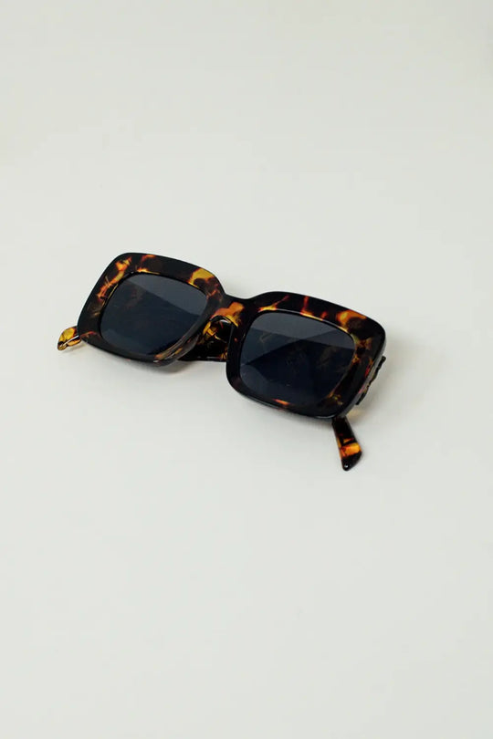 Lunettes de soleil rectangulaires surdimensionnées en écaille de tortue vintage - One Size / bleu