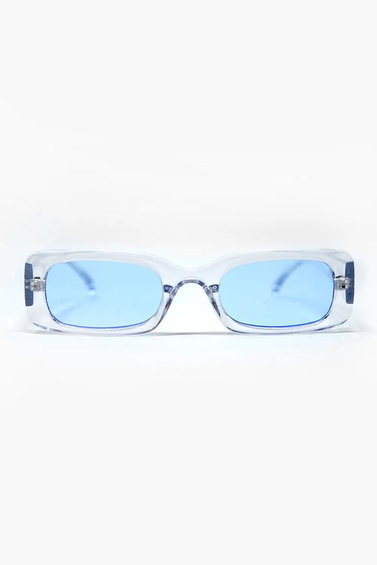 Q2 Lunettes de soleil rectangulaires transparentes avec verres fumés bleus