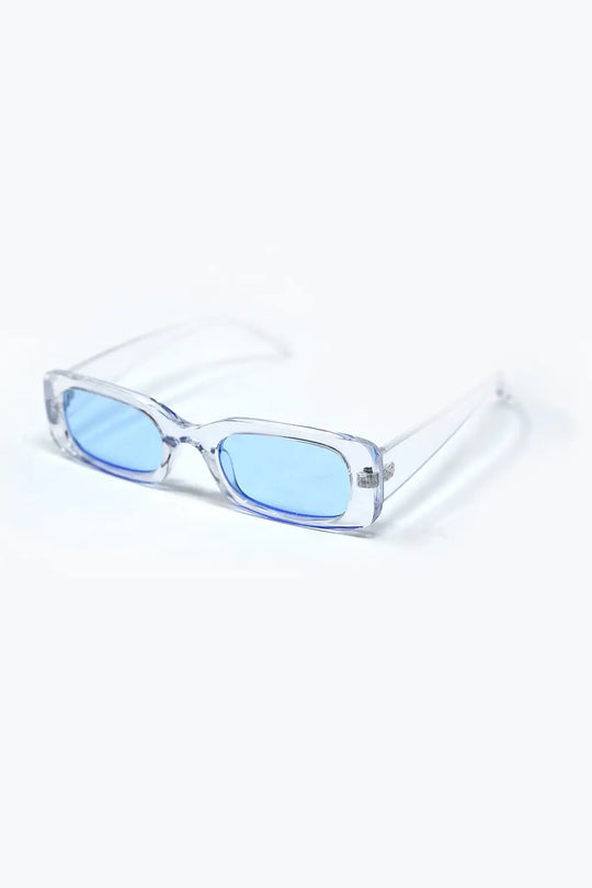 Lunettes de soleil rectangulaires transparentes avec verres fumés bleus - One Size / bleu
