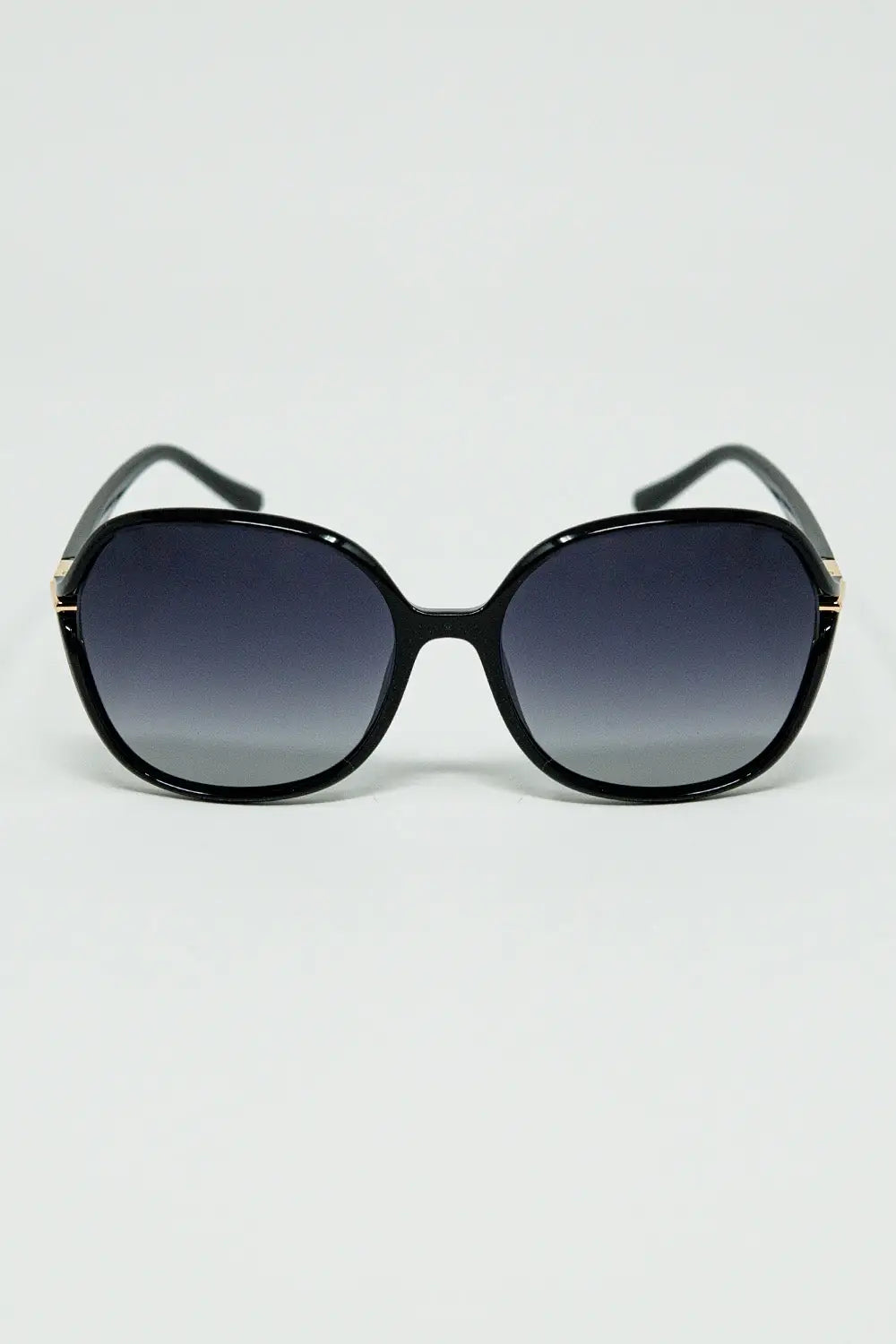 Q2 Lunettes de soleil rondes en noir avec détails en métal doré