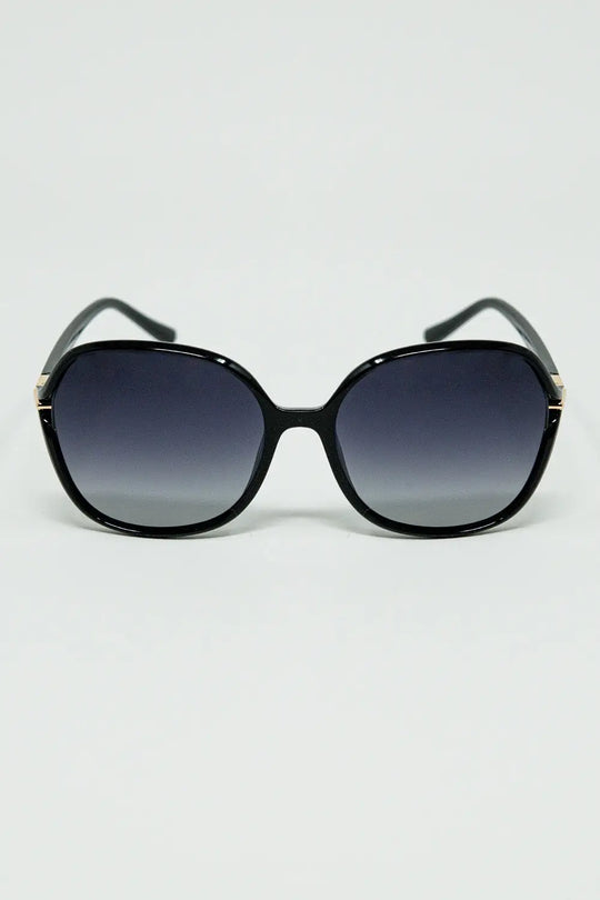 Q2 Lunettes de soleil rondes en noir avec détails en métal doré