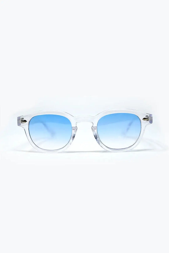 Q2 Lunettes de soleil rondes transparentes avec verre dégradé bleu clair