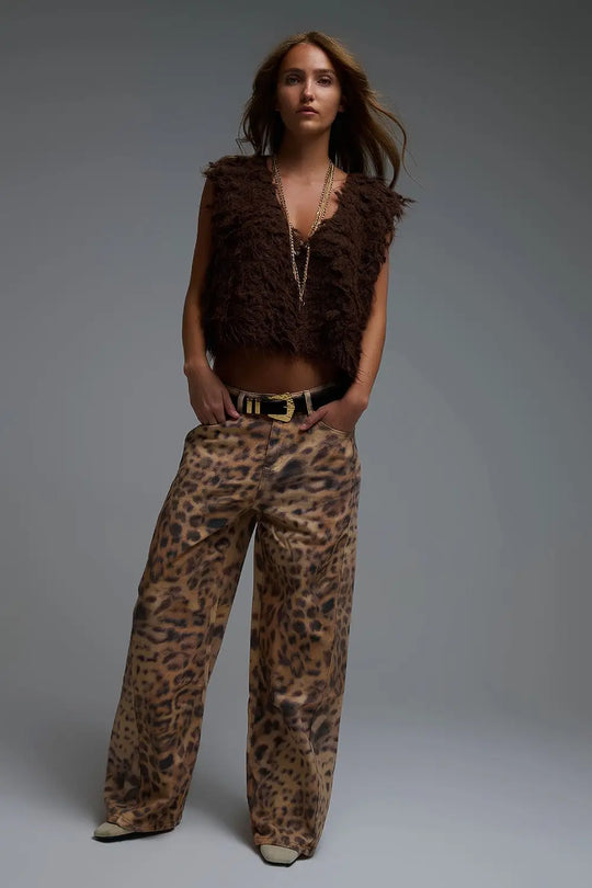 Luxurious vest with brown long-haired texture - One Size / Brown